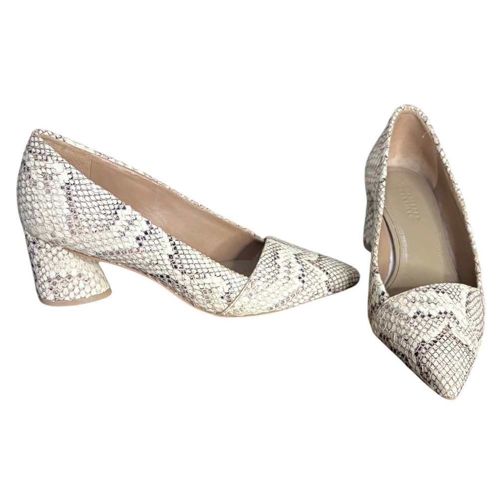 Mercedes Castillo Cream Snakeskin Block Heel Pump Pointed Toe Women's Size 6